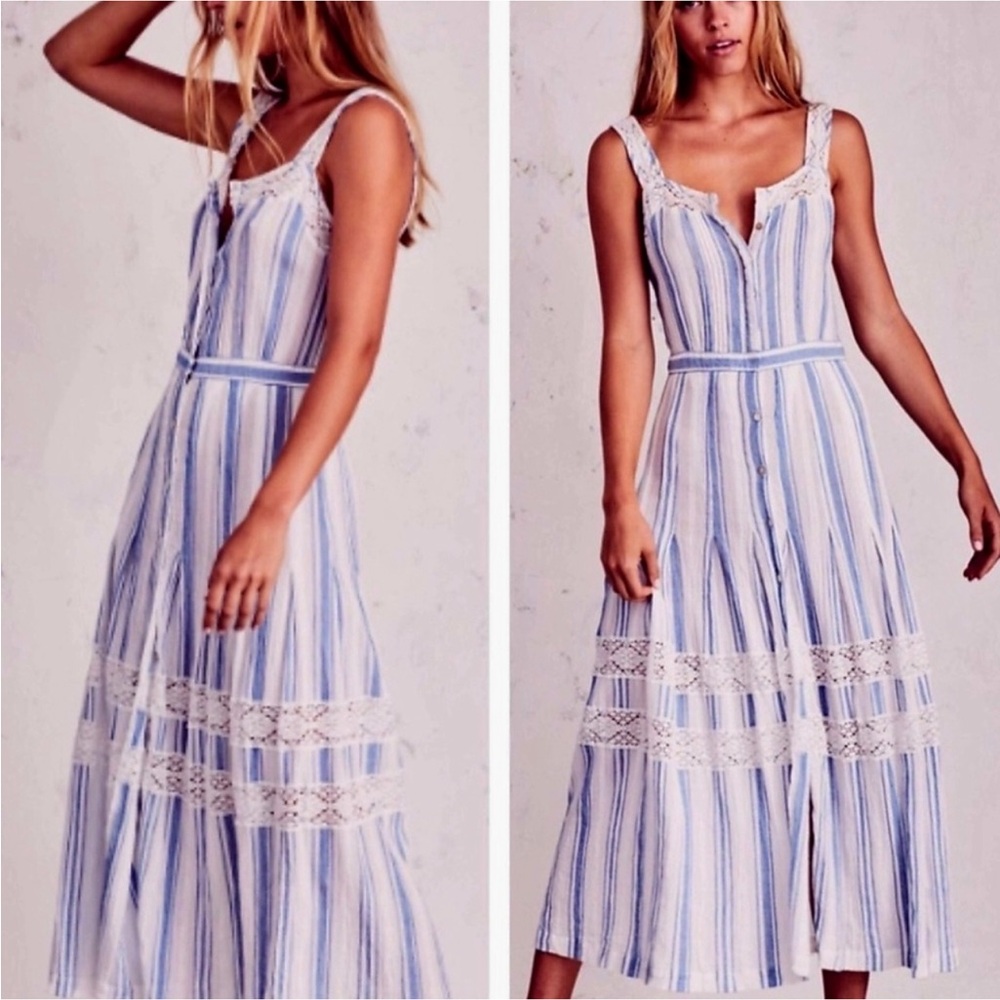 LoveShackFancy Blue and White Striped Maxi Dress